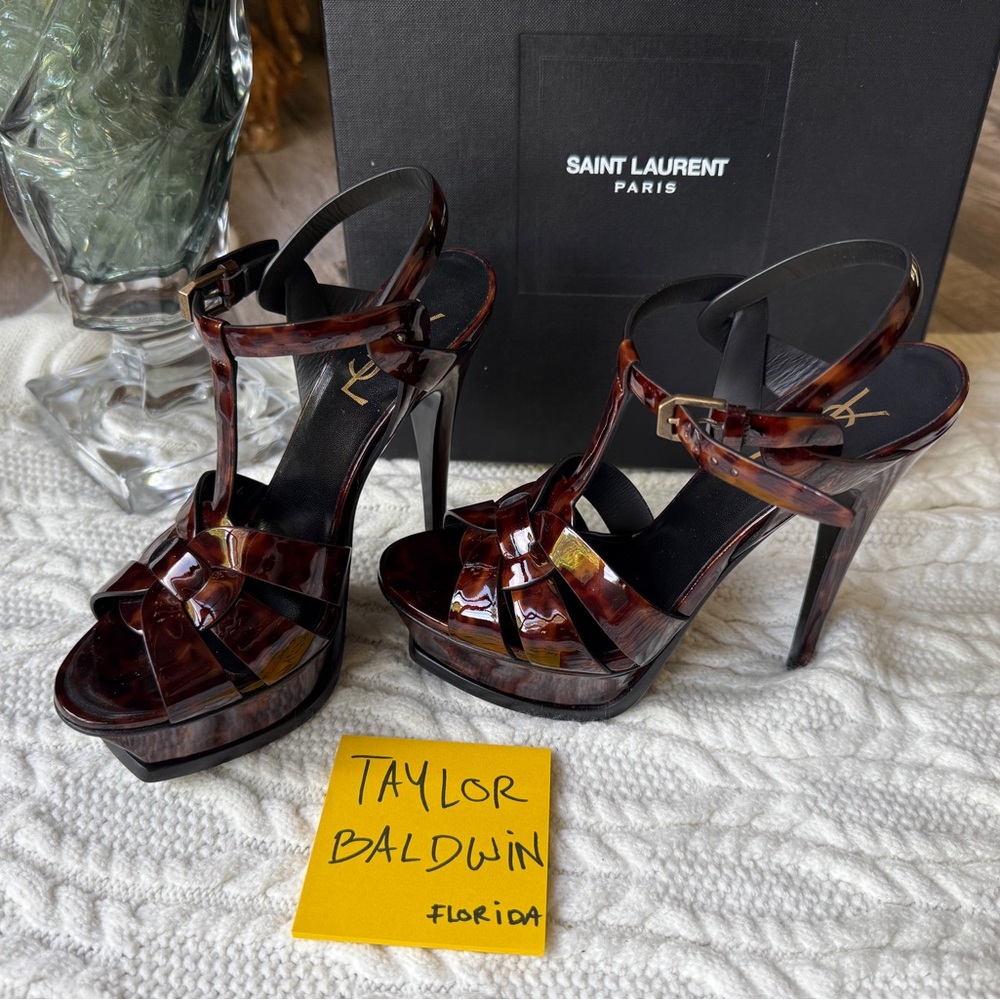 Saint Laurent Brown Strappy Platform Heels